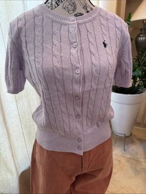 Ralph Lauren Light Lavender Cable-Knit Short Sleeve Cardigan